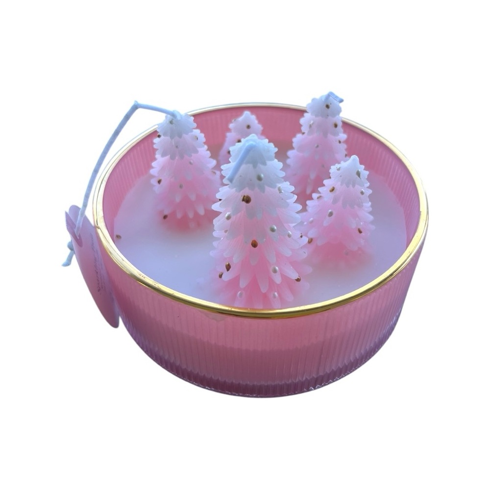 NEW Sincerely Jules Pink Christmas Tree Candle 10.6 oz Sparkling Frost